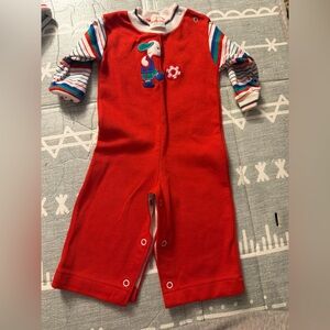 Vintage Healthtex Red Baby Onesie with Teal Accents